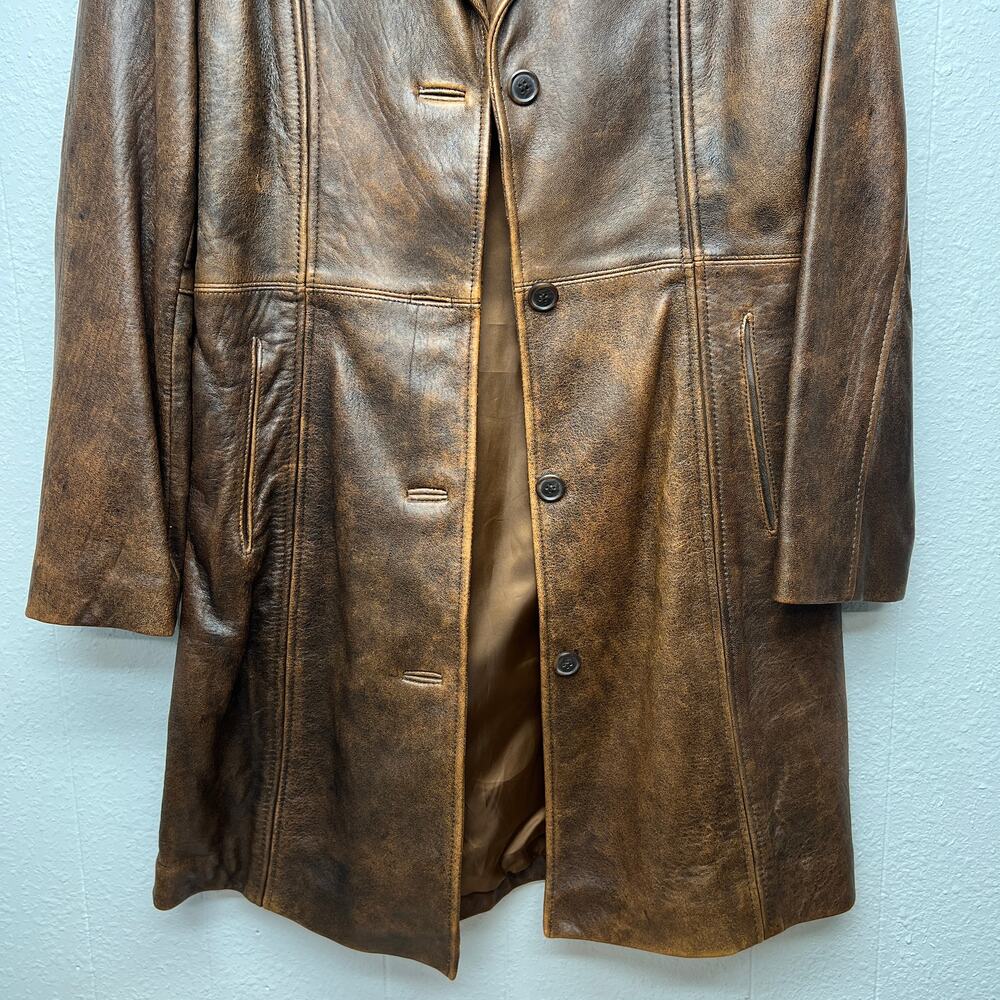 R&O Brand 100% Genuine Leather Duster Brown Jacket Women Medium Old Money Luxury - Picture 5 of 13